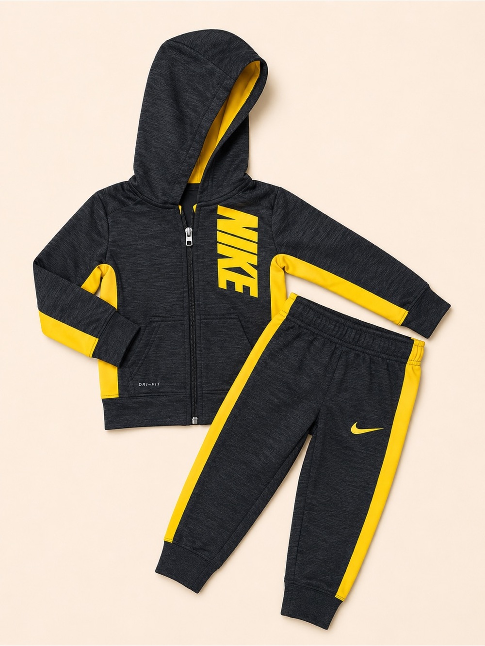 Nike Black and Yellow Kids Matching Hoodie & Joggers Set